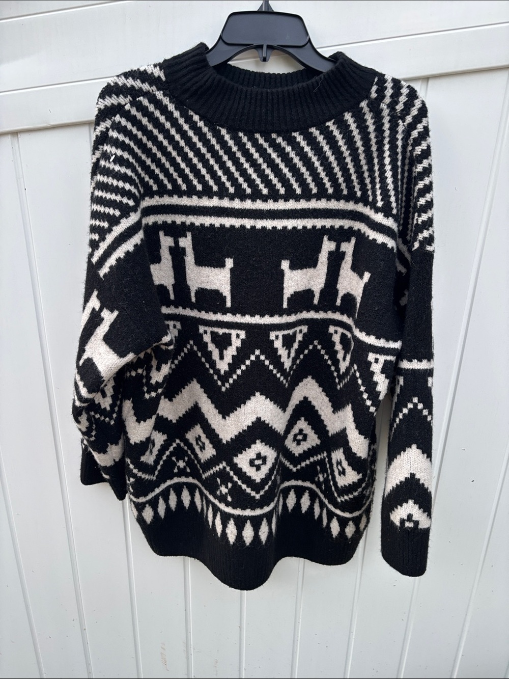 H&M Black and White Graphic Nordic Crewneck Sweater